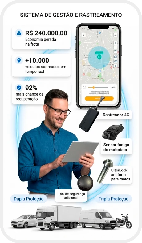 Aplicativo Declatrack com a frota no mapa em tempo real