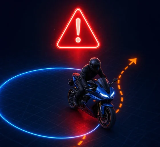 Veículo saindo da área da cerca virtual no mapa do aplicativo